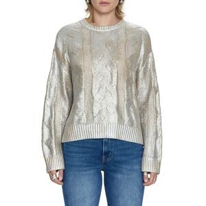 Pistola Everly Foil Accent Metallic Cable Knit Cotton Crewneck Sweater Size XS